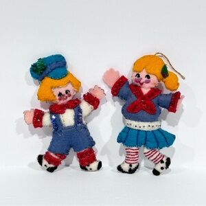 Vintage Bucilla Old Woman in the Shoe Boy & Girl Felt Ornaments Set